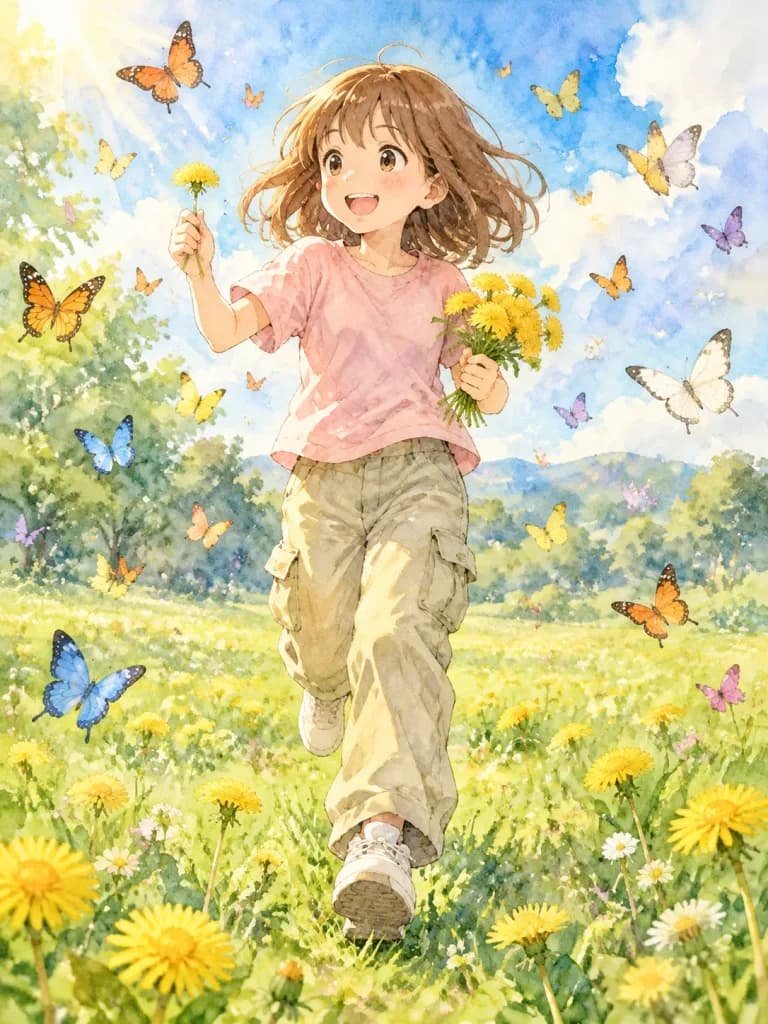 Anime Girl in Dandelion Meadow