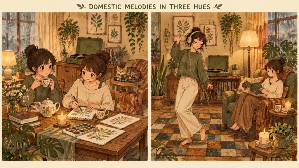 Domestic Melodies Bohemian Watercolor Diptych