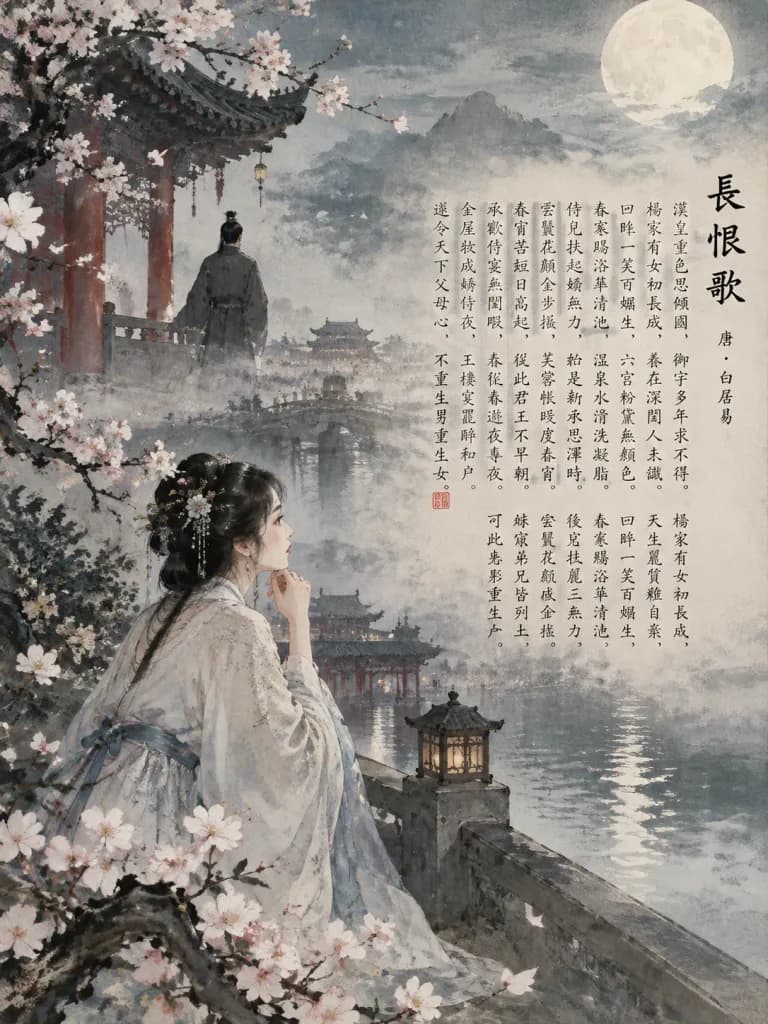 中国古典詩と書の挿絵イラスト