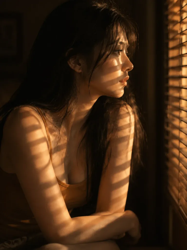 Golden Hour Window Shadow Portrait