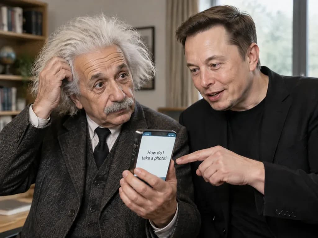 Elon Musk Teaching Einstein to Take a Selfie