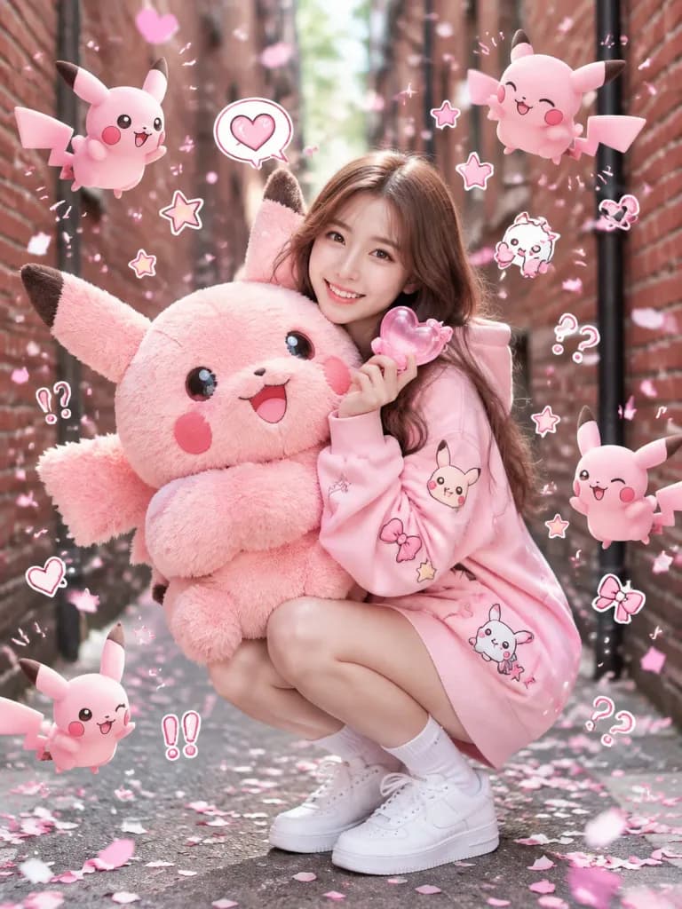 Portrait Kawaii Rose Pastel dans une Ruelle