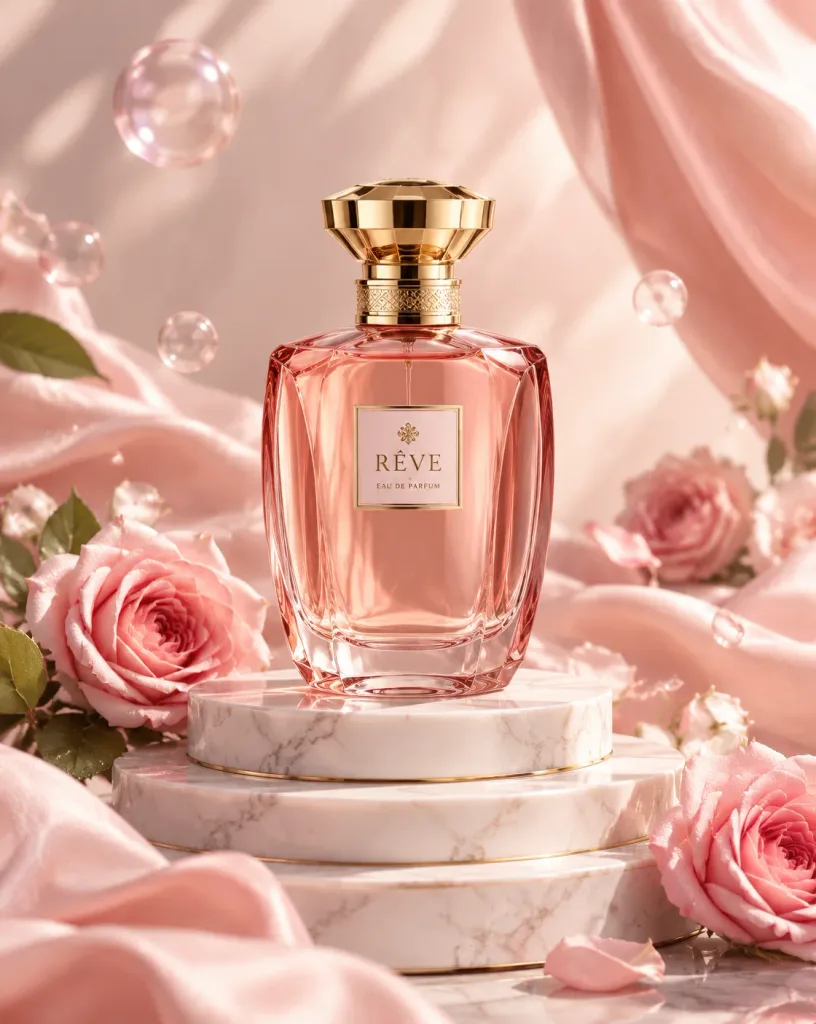 Luxury Perfume Bottle on Marble Podium