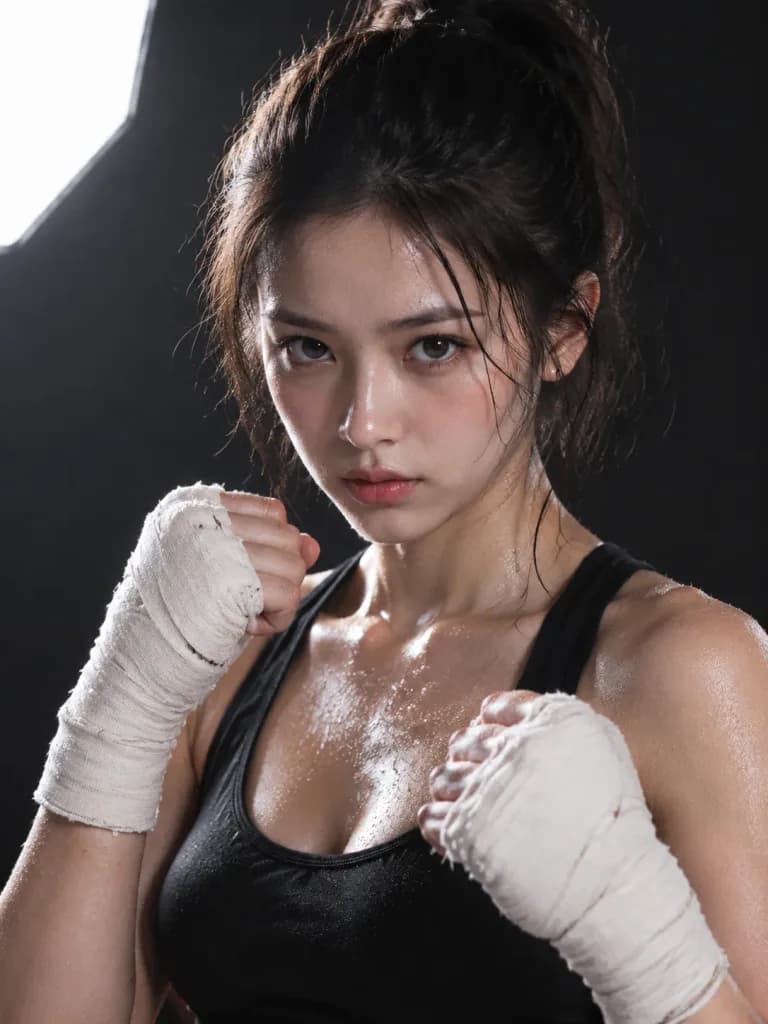 訓練後的女性拳擊手棚拍肖像