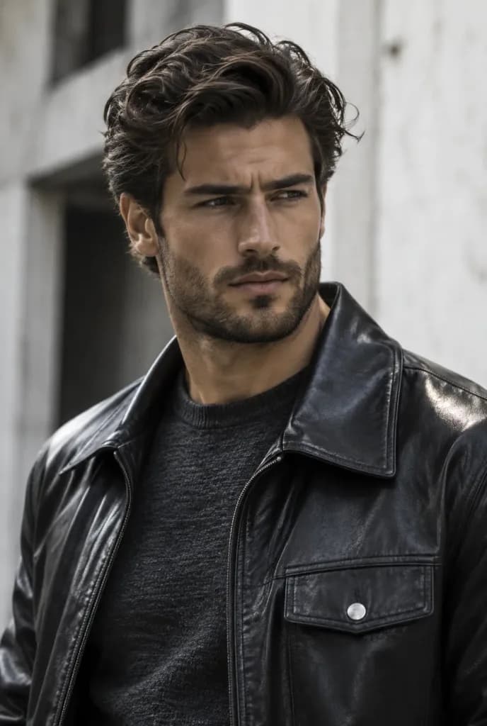 Editorial Portrait of Man in Leather Jacket