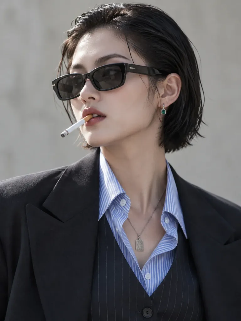 Edgy Tailored Suit Smoking Portrait