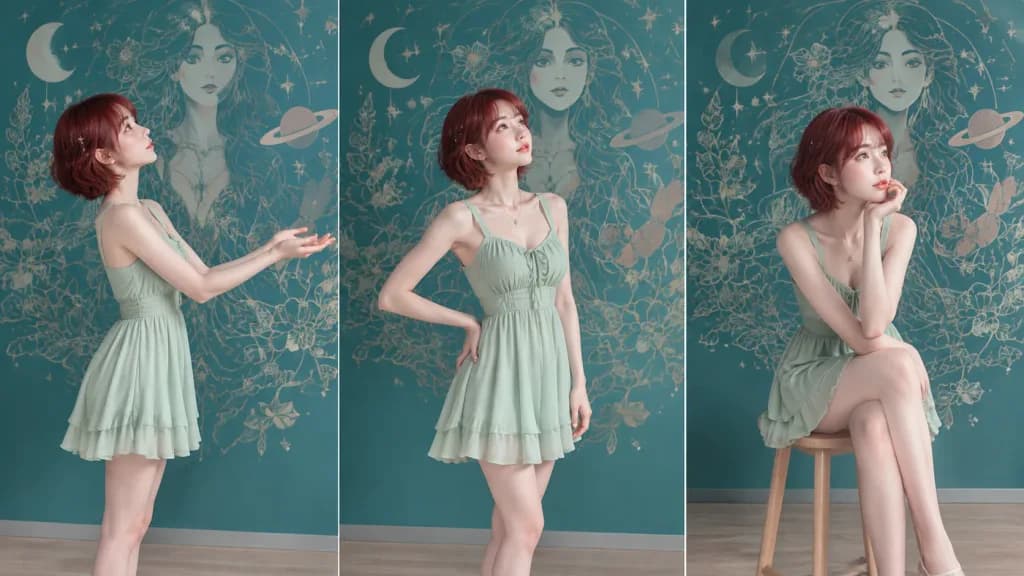 Studio Portrait Sequence Against Teal Mural