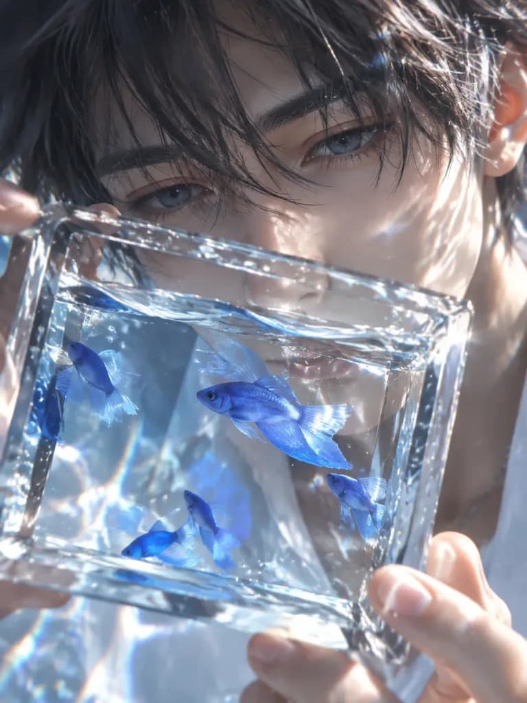 ガラスフレーム浮遊水族館の接写