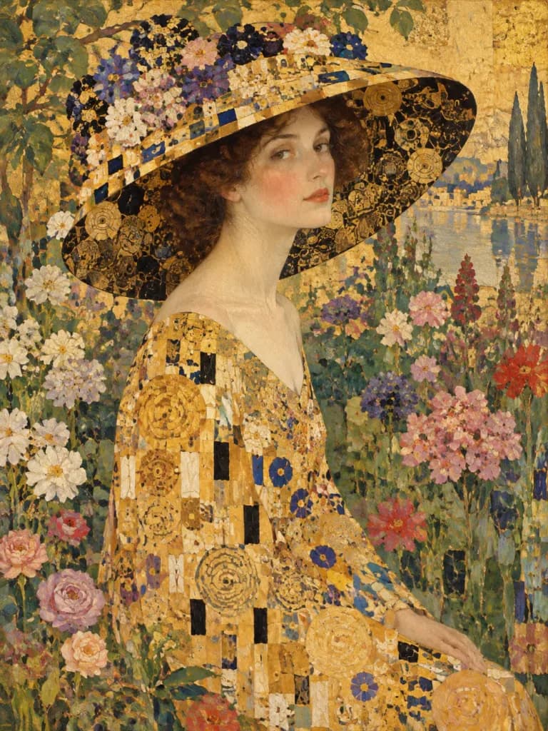 Woman in Hat in Klimt Garden