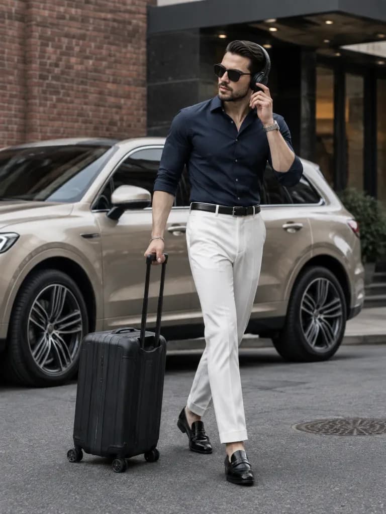 Editorial urbano de moda masculina e SUV de luxo