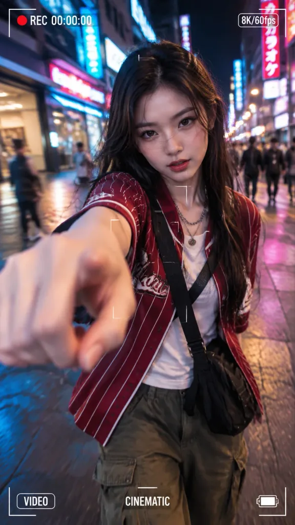 네온 야경 거리 1인칭 녹화 앵글