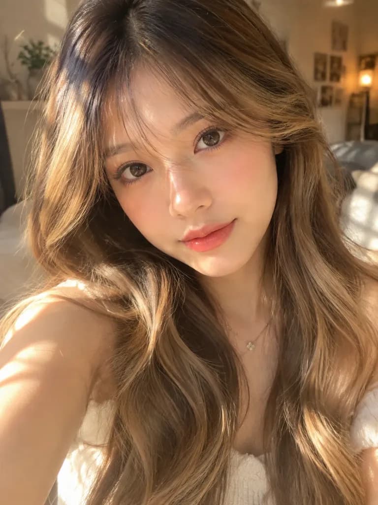 햇살 가득한 발레아쥬 헤어 클로즈업 초상화