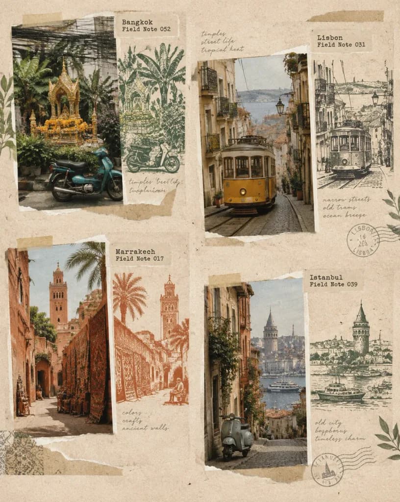 Vintage-Reisejournal Redaktionelle Collage