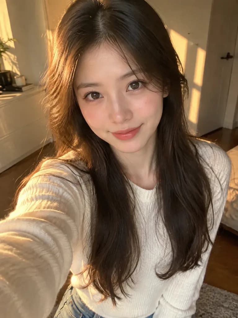 一眼レフ風ゴールデンアワー自撮りポートレート