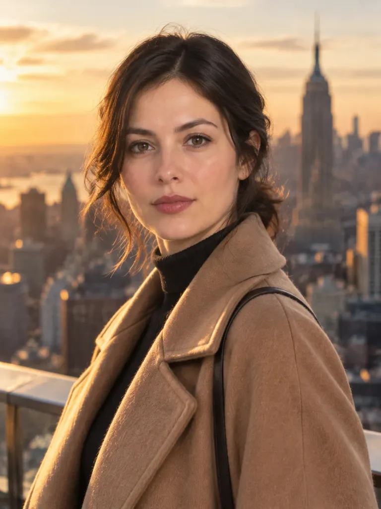 Cinematic Rooftop Skyline Woman Portrait