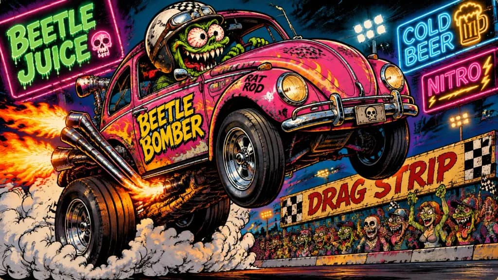 カートゥーンモンスターのホットロッドレース