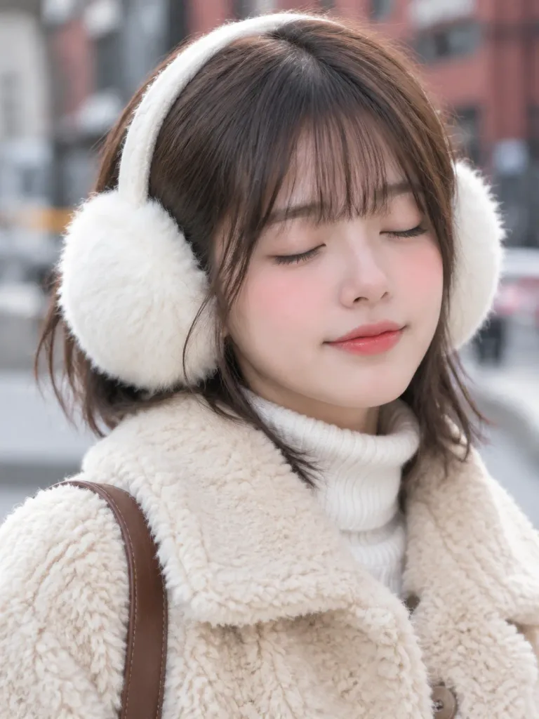 테디 코트와 귀마개를 착용한 겨울 포트레이트