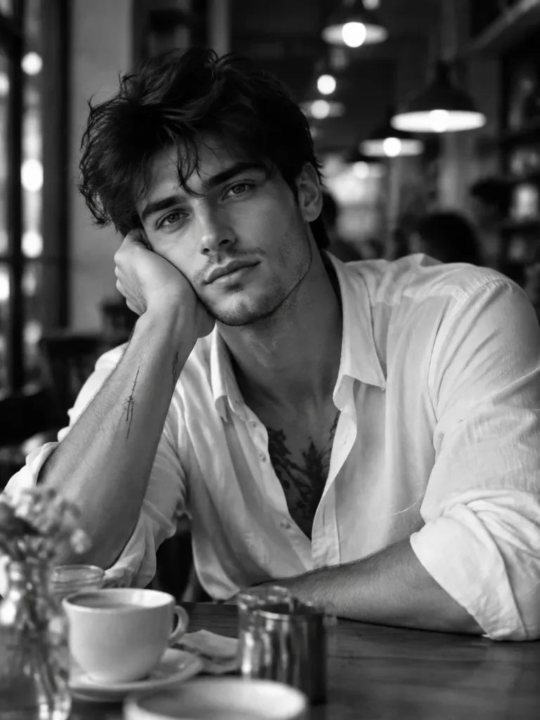 Monochrome Cinematic Cafe Portrait