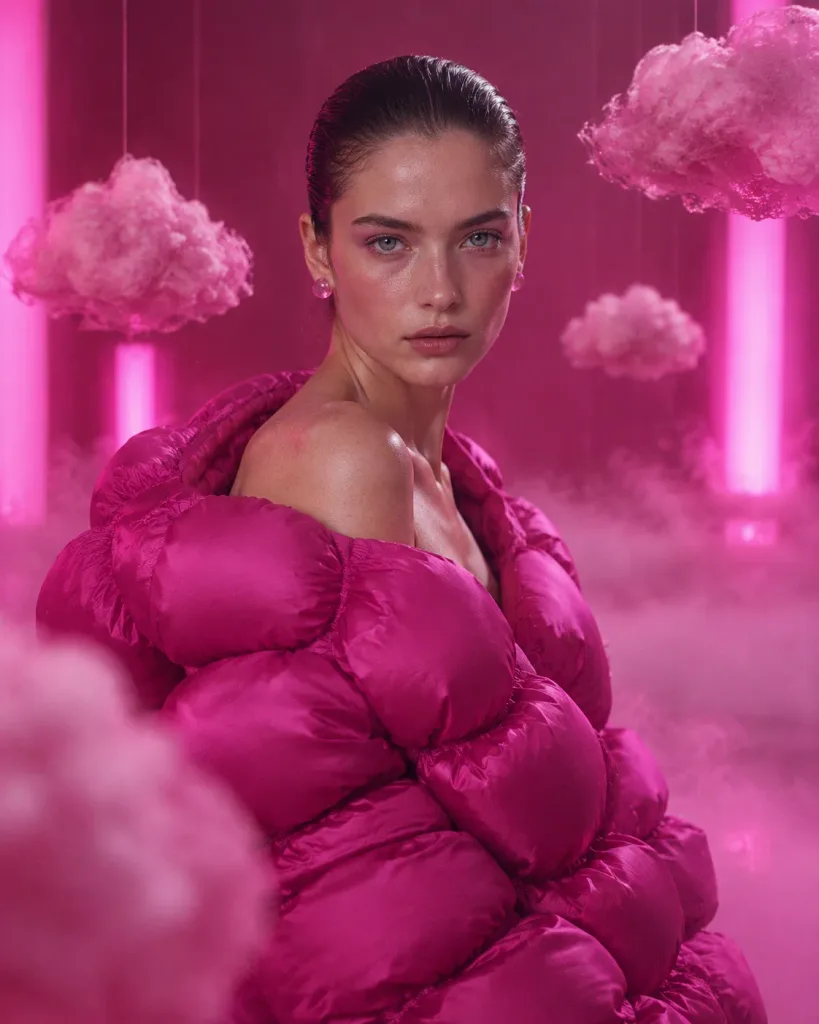 Surrealist Magenta Puffer Editorial Portrait