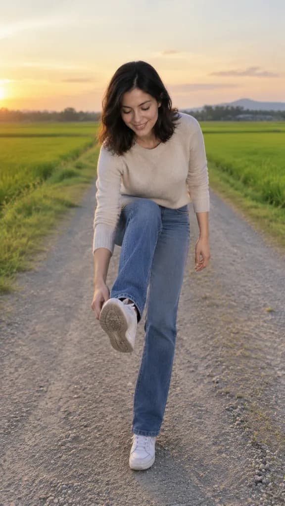黄昏乡村路上的平衡留影