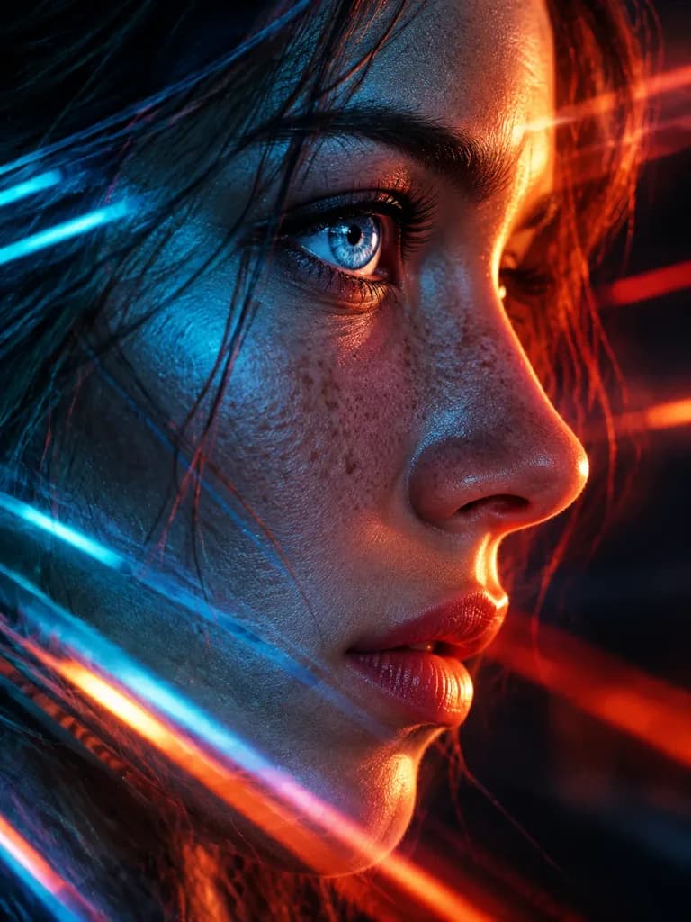 Split Neon Cyberpunk Side Profile Portrait