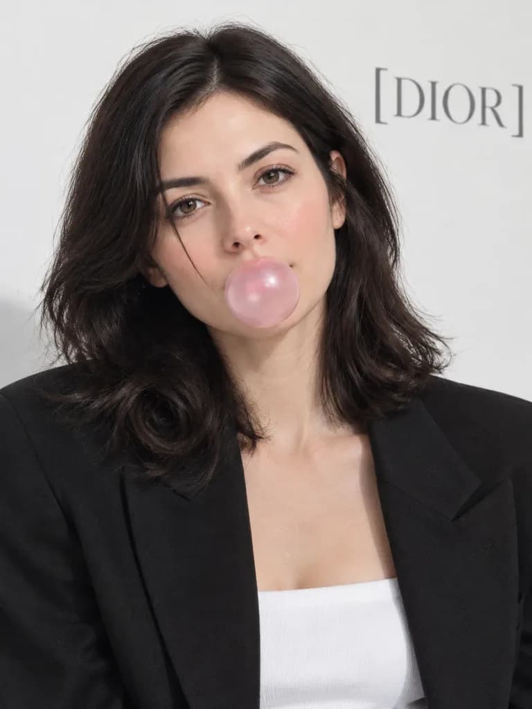 Editorial Blazer Portrait with Bubble Gum