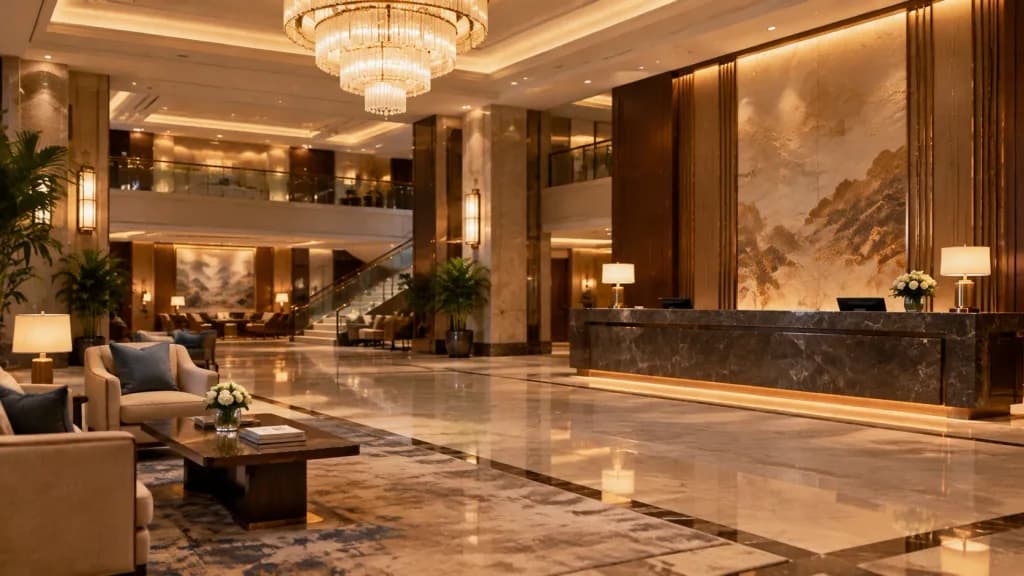Minh họa nội thất sảnh khách sạn phong cách