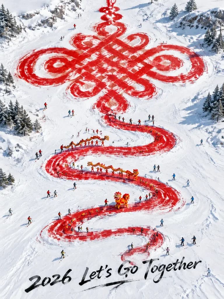 Chinese Knot Snow Land Art Aerial