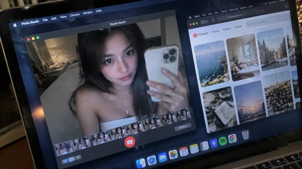 Портрет в Photo Booth на Экране MacBook
