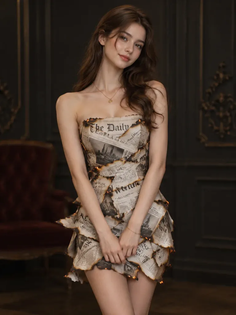 Burnt Newspaper Dress Editorial Portrait