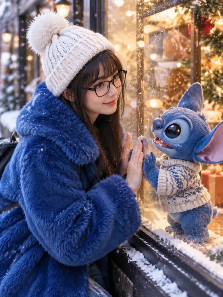 Winter Portrait with Animated Creature at Window