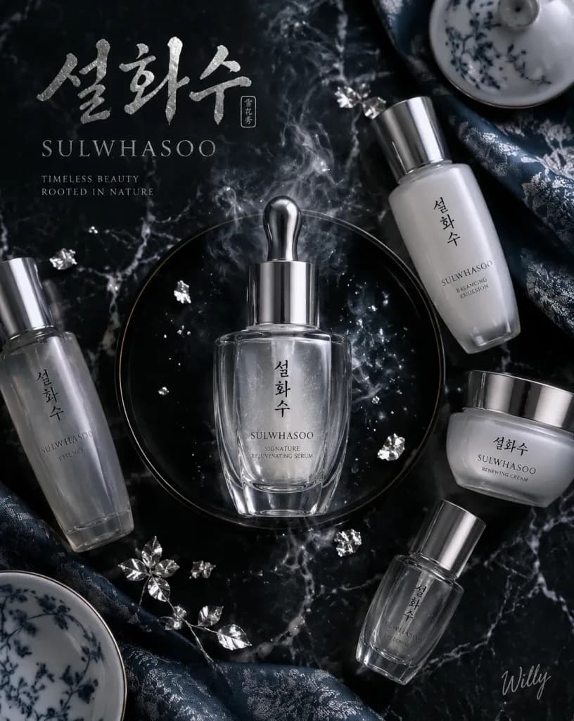 高級韓国スキンケアのフラットレイ広告