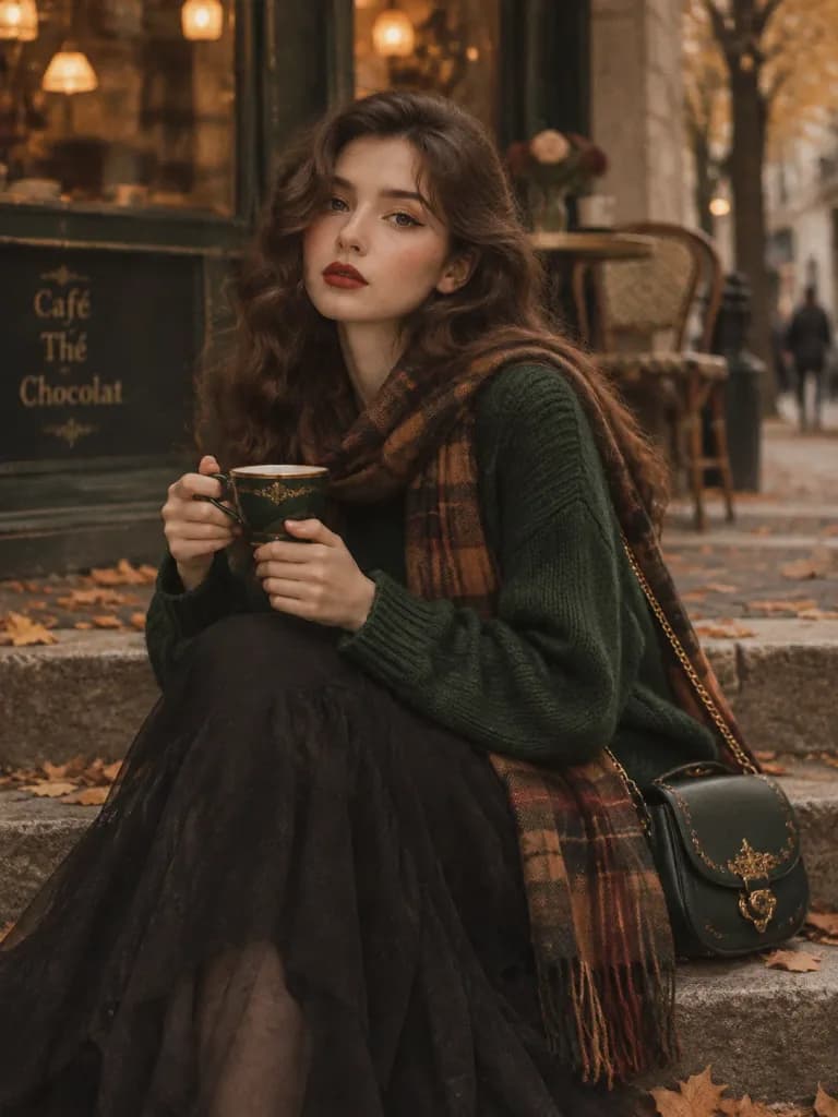 Portrait de Mode Années 70 au Café d'Automne