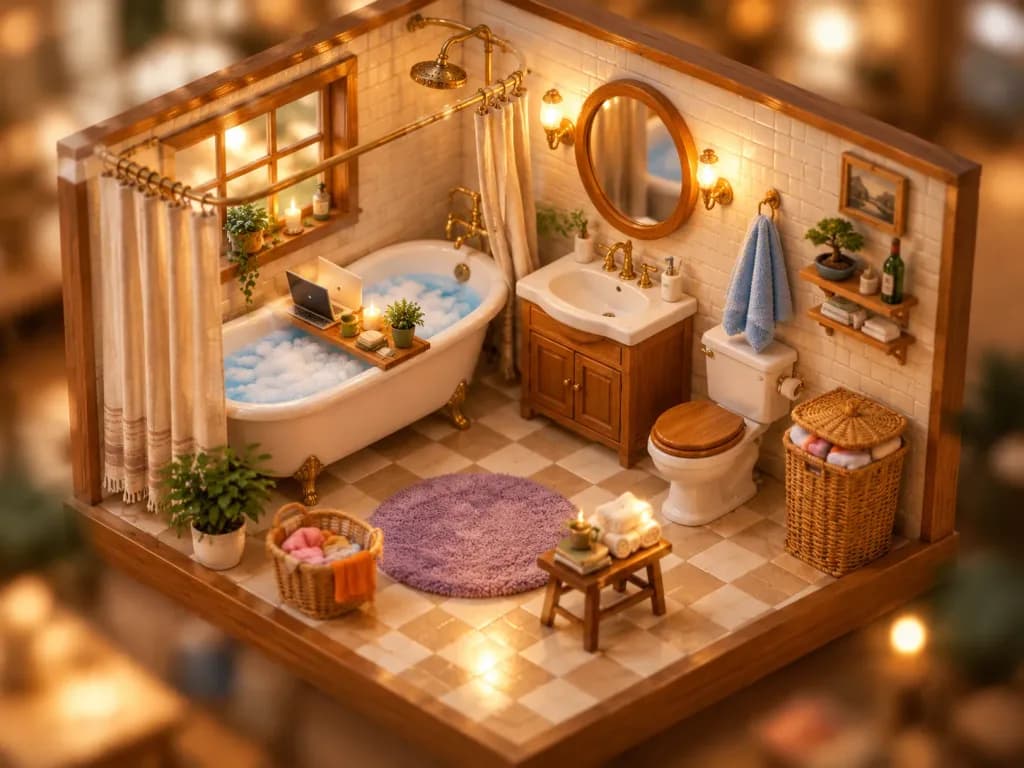 Cozy Isometric Miniature Bathroom Diorama
