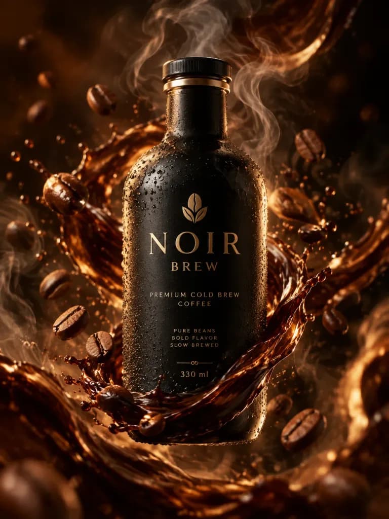 Luxury Matte Black Coffee Bottle Commercial