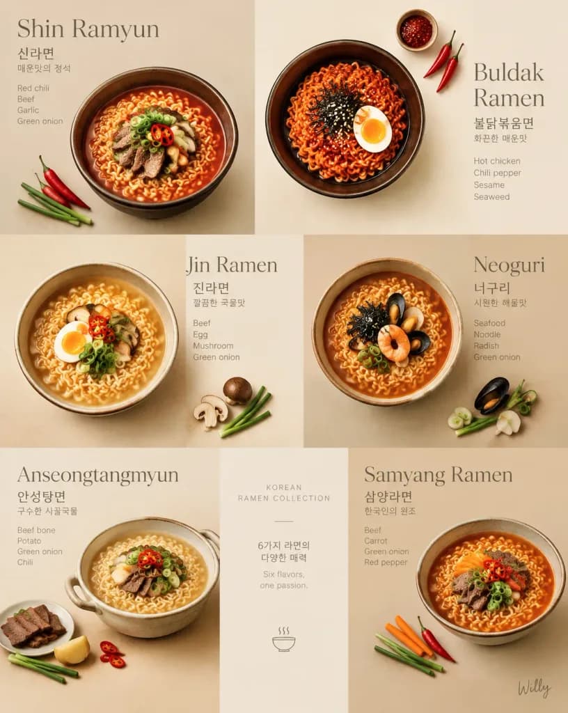 Minimalist Bento Grid of Korean Ramen