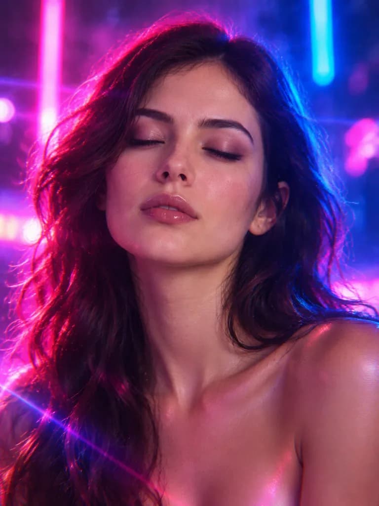 Cyberpunk Neon Beauty Portrait with Prism Flares