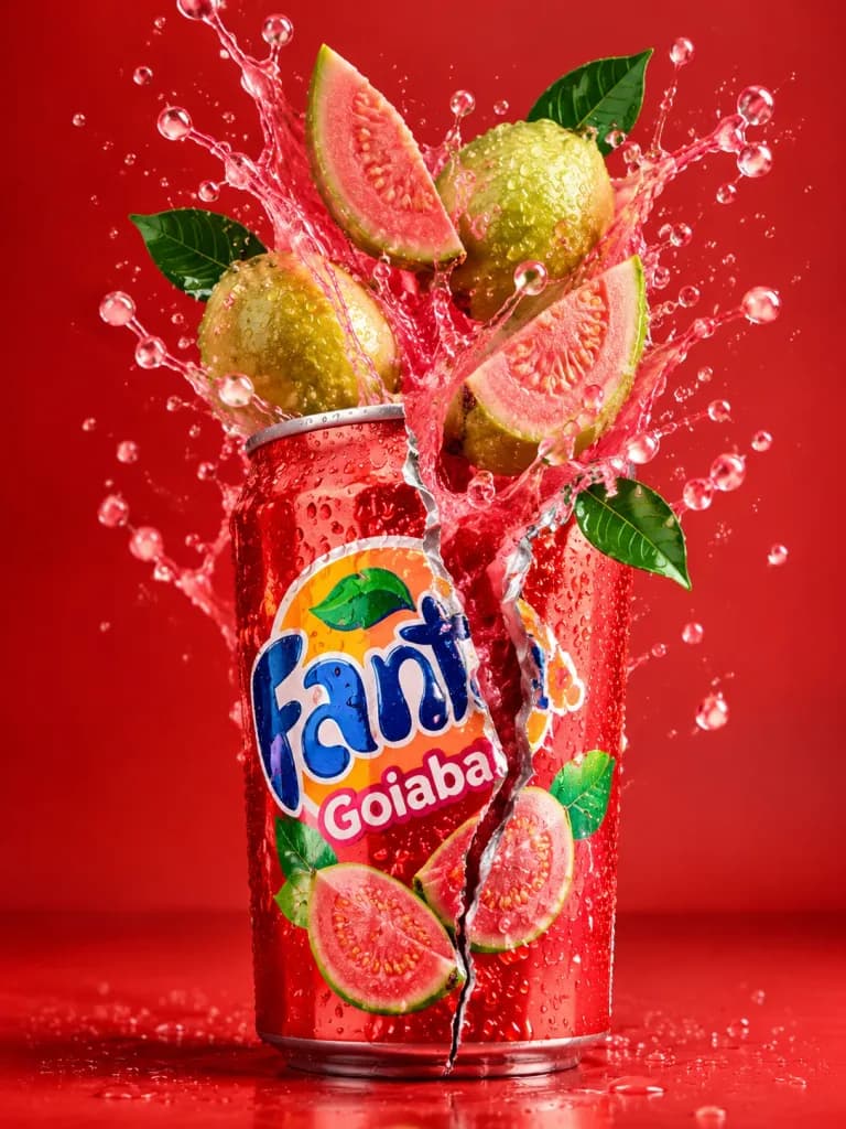 グアバ炭酸缶が弾ける商業製品ショット