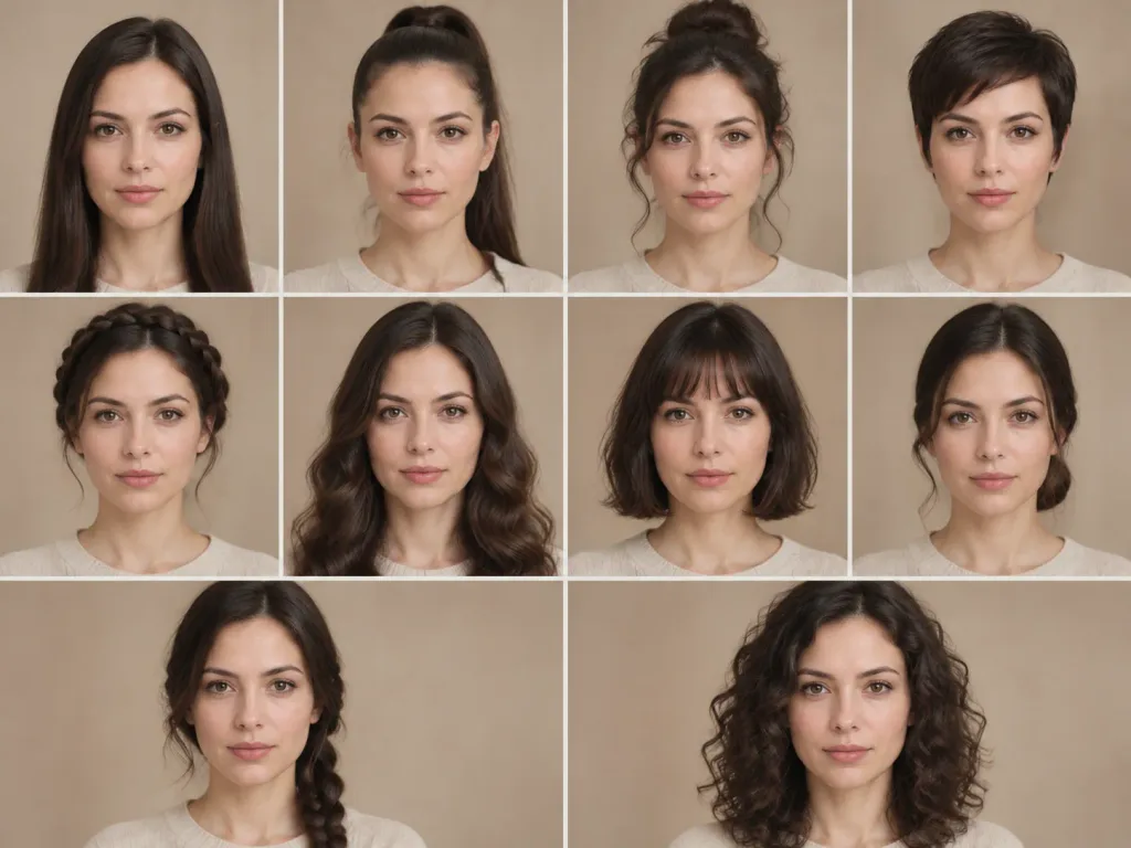 Editorial Hairstyle Variations Grid Collage
