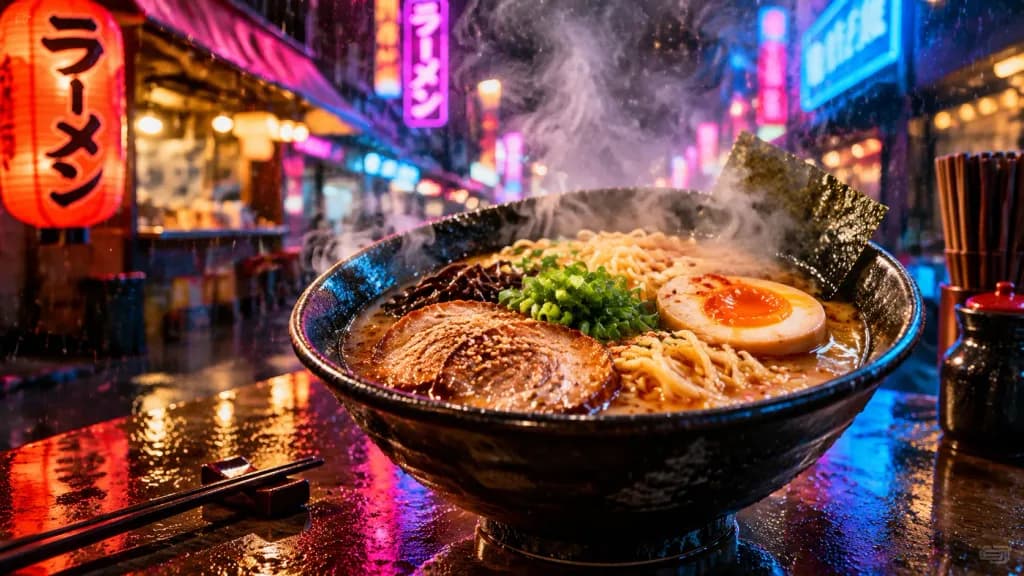 Cyberpunk Neon Street Food Advertisement