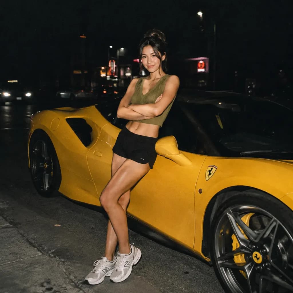 Night Flash Street Portrait with Supercar