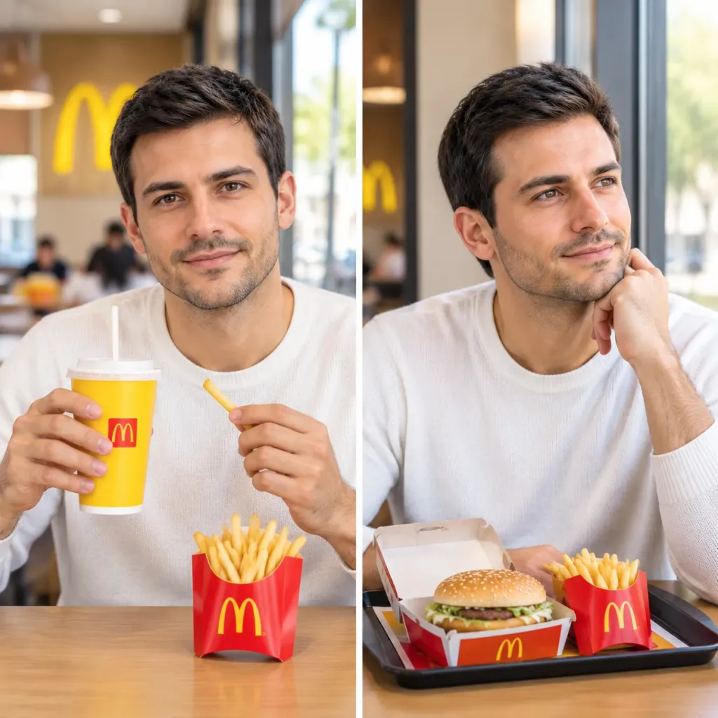 マクドナルド店内の男性ライフスタイルポートレート