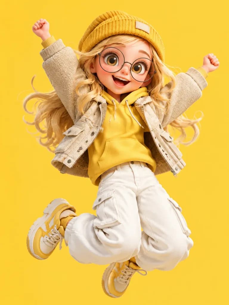 黄色い服を着た3Dカートゥーン少女