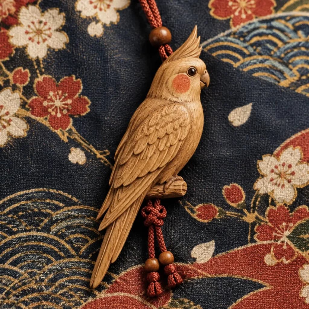 Carved Cockatiel Bird Amulet