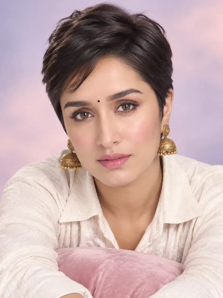 Pixie Cut Portrait with Gold Jhumkas