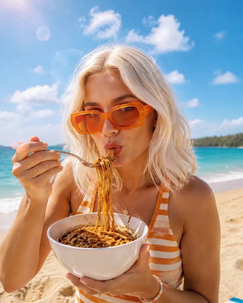 Candid Beach Noodles Lifestyle Portrait