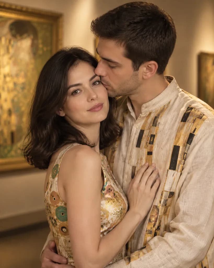 Klimt-Inspired Couple Museum Portrait
