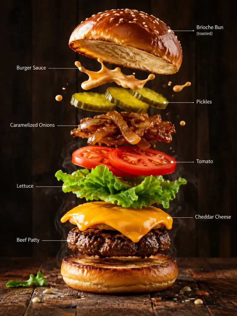 Exploded Gourmet Burger Infographic