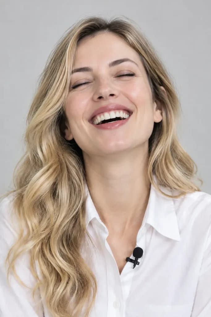 Joyful Studio Portrait with Lapel Mic