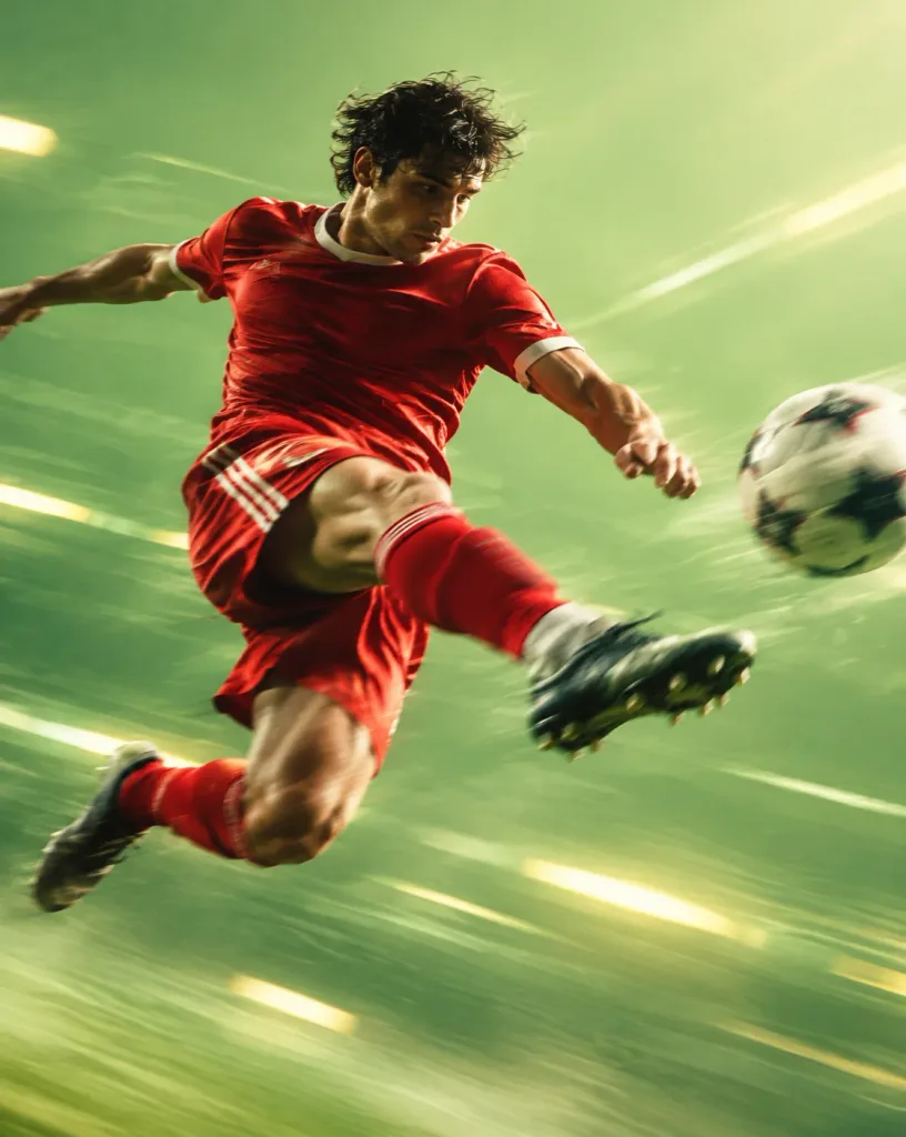 空中キック サッカー選手の流し撮り